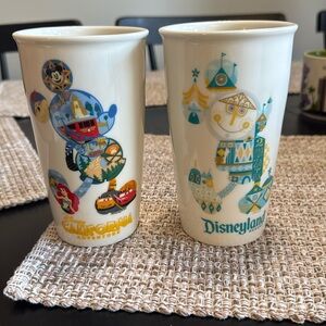 STARBUCKS GLASS COFFEE MUGS SET OF TWO/DISNEYLAND AND CALIFO ADVENTURE